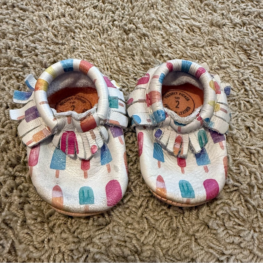 Freshly Picked Colorful Popsicle Patterned Baby Moccasins Size 2